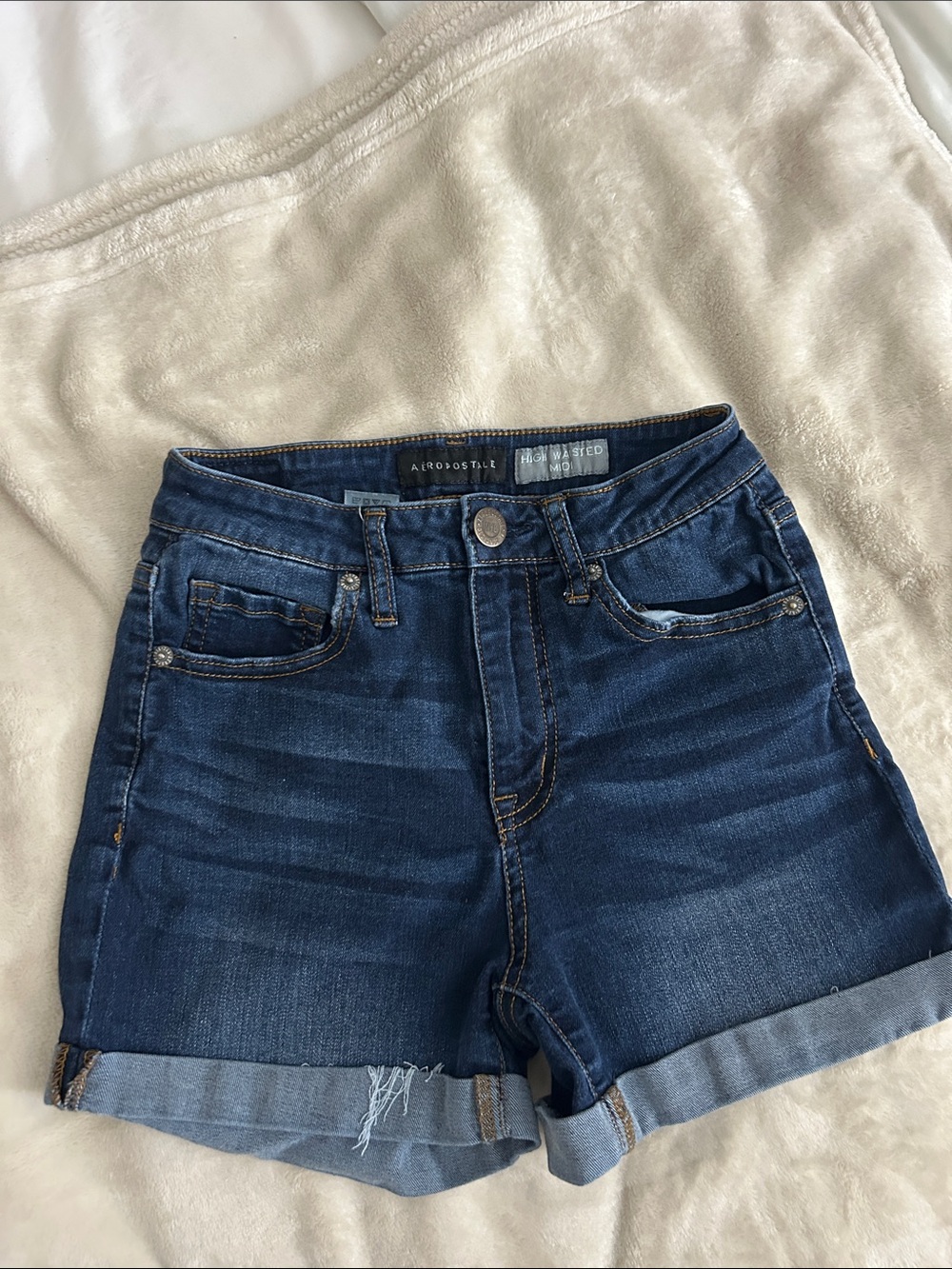 Aeropostale Dark Blue Rolled Hem Denim Shorts